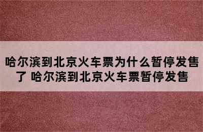 哈尔滨到北京火车票为什么暂停发售了 哈尔滨到北京火车票暂停发售